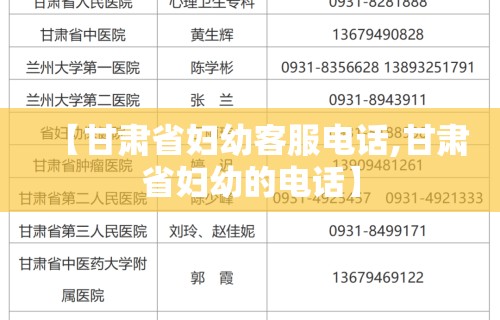 【甘肃省妇幼客服电话,甘肃省妇幼的电话】