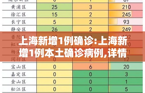 上海新增1例确诊:上海新增1例本土确诊病例,详情公布