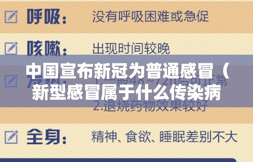 中国宣布新冠为普通感冒(新型感冒属于什么传染病) 中国宣布新冠为普通感冒(新型感冒属于什么传染病)